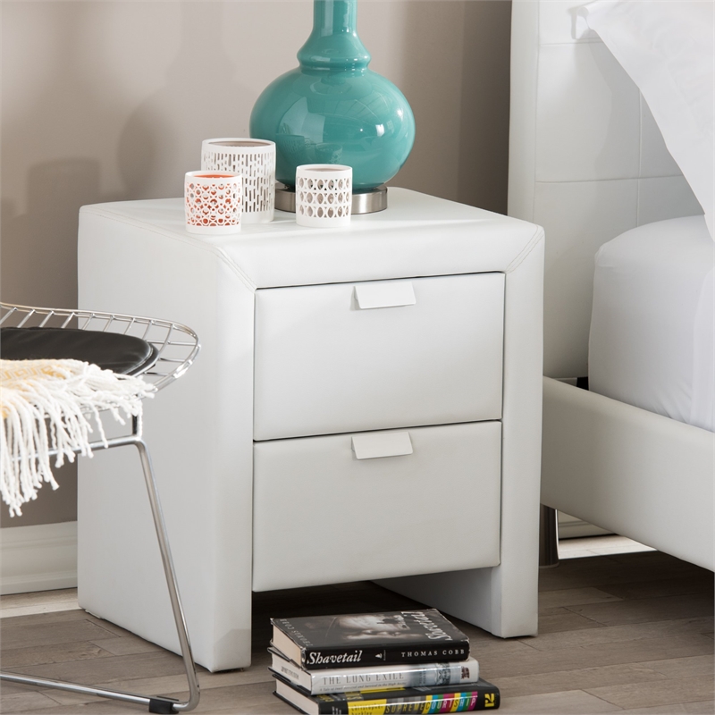 Bowery Hill Faux Leather Nightstand in White