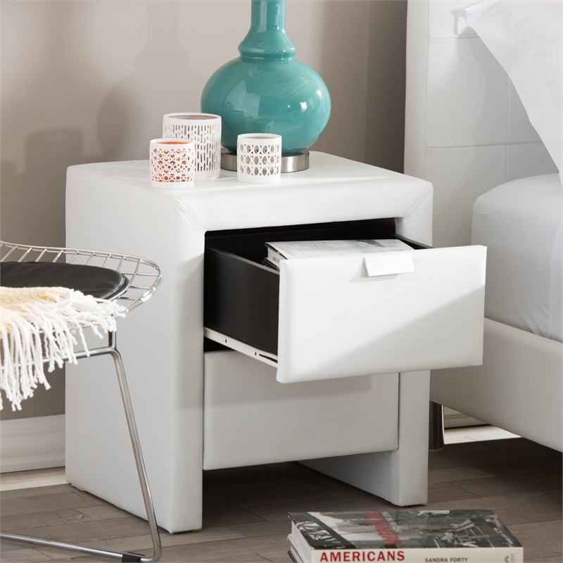 Bowery Hill Faux Leather Nightstand in White