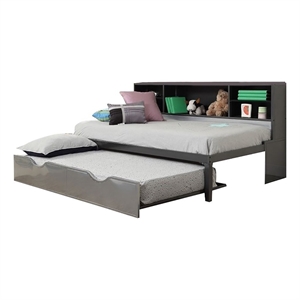 Bowery Hill Transitional Metal Twin Bookcase Bed with Trundle in Black/Silver