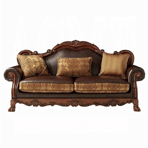 Bowery Hill Faux Leather Upholstered Sofa w/3 Pillows in Brown