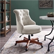 Bowery Hill Traditional Fabric Armless Office Chair in Dark Walnut/Natural Beige