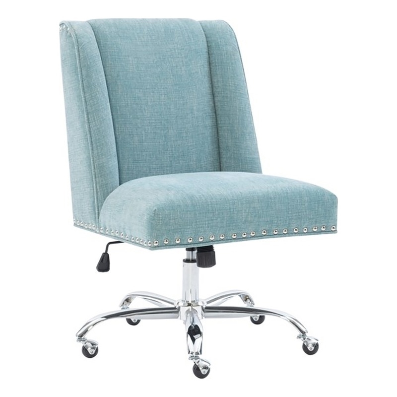 Bowery Hill Transitional Fabric Armless Office Chair in Aqua Blue Chrome