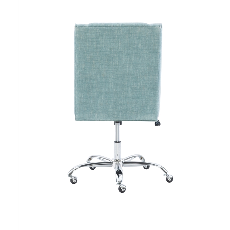 Bowery Hill Transitional Fabric Armless Office Chair in Aqua Blue/Chrome