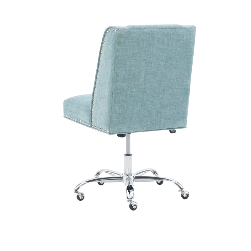 Bowery Hill Transitional Fabric Armless Office Chair in Aqua Blue/Chrome