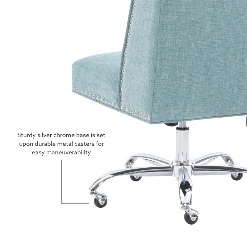 Bowery Hill Transitional Fabric Armless Office Chair in Aqua Blue/Chrome