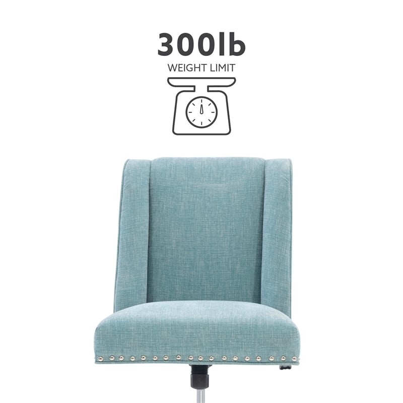 Bowery Hill Transitional Fabric Armless Office Chair in Aqua Blue/Chrome