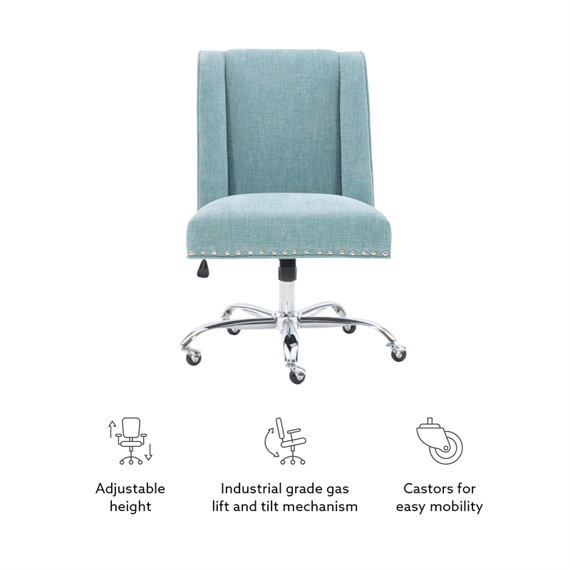 Bowery Hill Transitional Fabric Armless Office Chair in Aqua Blue/Chrome
