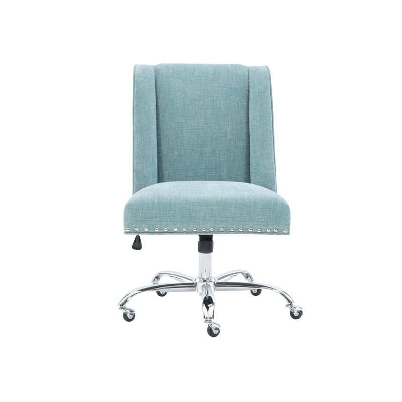 Bowery Hill Transitional Fabric Armless Office Chair in Aqua Blue/Chrome