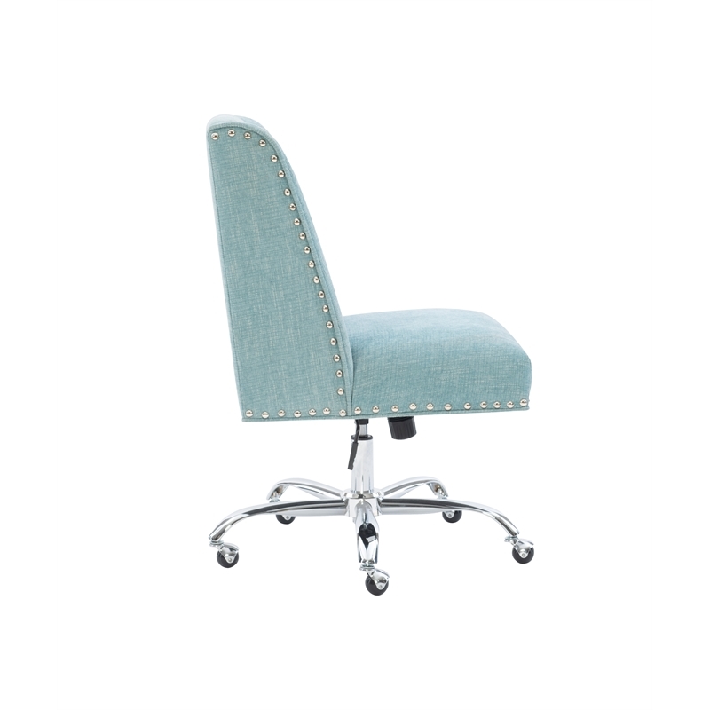 Bowery Hill Transitional Fabric Armless Office Chair in Aqua Blue/Chrome