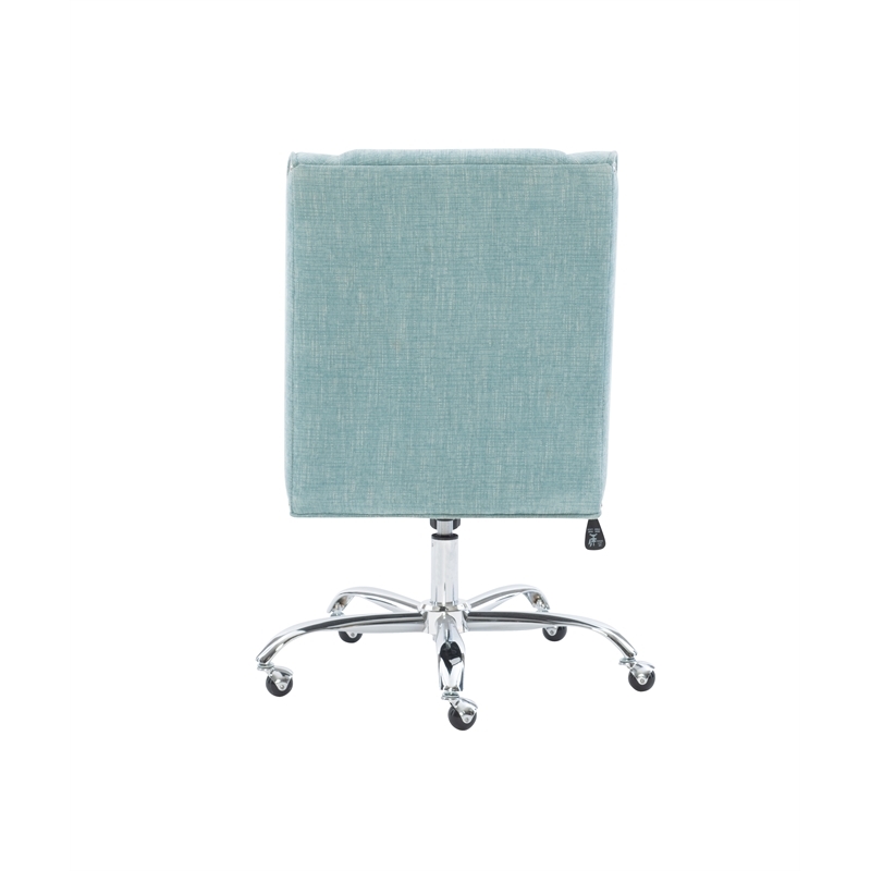 Bowery Hill Transitional Fabric Armless Office Chair in Aqua Blue/Chrome