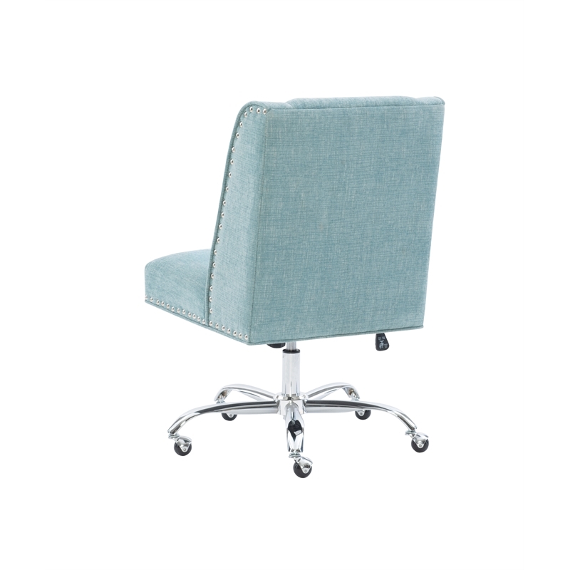 Bowery Hill Transitional Fabric Armless Office Chair in Aqua Blue/Chrome