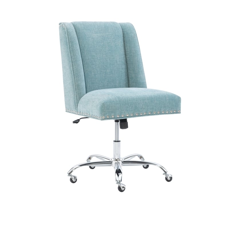 Bowery Hill Transitional Fabric Armless Office Chair in Aqua Blue/Chrome