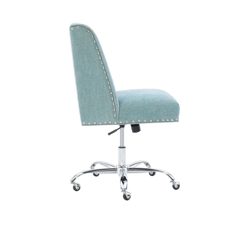 Bowery Hill Transitional Fabric Armless Office Chair in Aqua Blue/Chrome