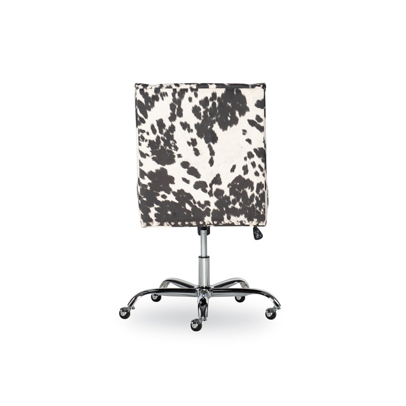 Bowery Hill Transitional Fabric Cow Print Armless Office Chair in Black/Beige
