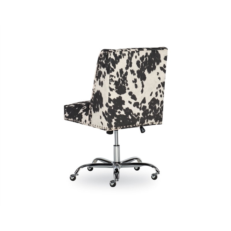 Bowery Hill Transitional Fabric Cow Print Armless Office Chair in Black/Beige