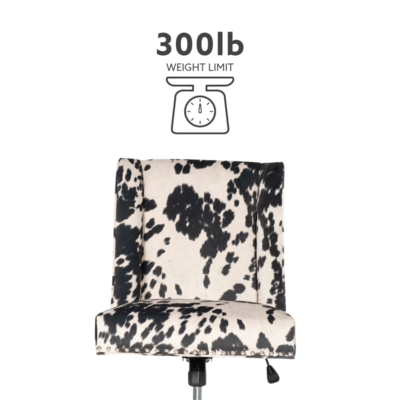 Bowery Hill Transitional Fabric Cow Print Armless Office Chair in Black/Beige