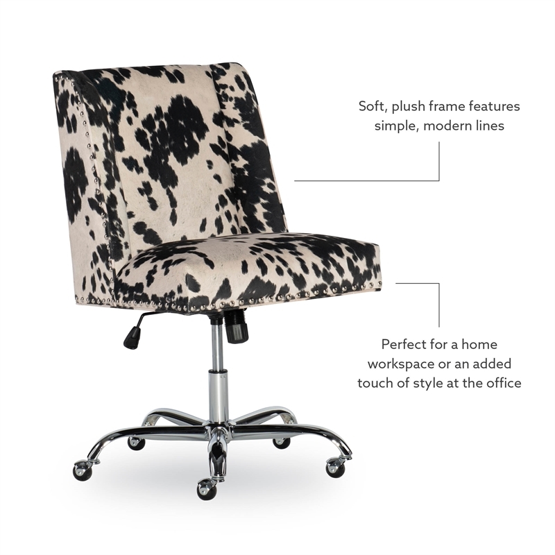 Bowery Hill Transitional Fabric Cow Print Armless Office Chair in Black/Beige