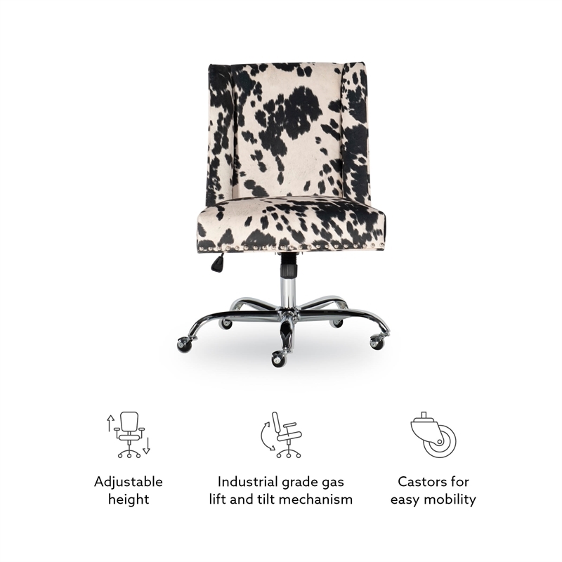 Bowery Hill Transitional Fabric Cow Print Armless Office Chair in Black/Beige