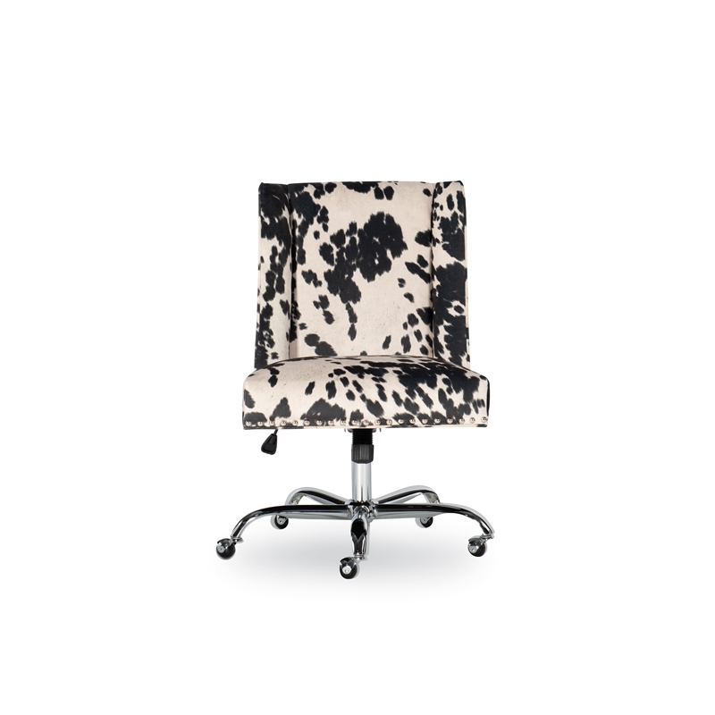 Bowery Hill Transitional Fabric Cow Print Armless Office Chair in Black/Beige