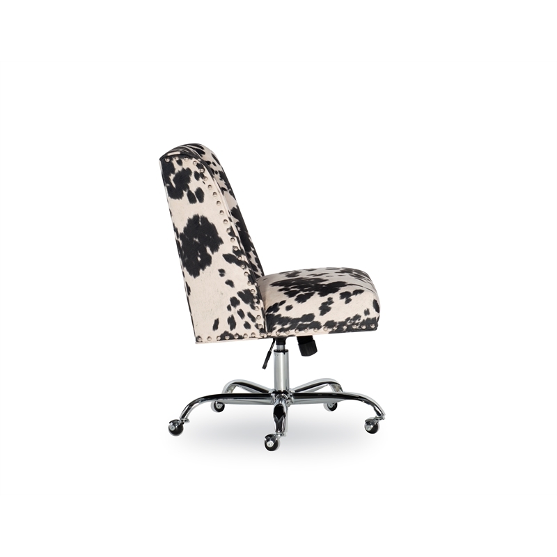 Bowery Hill Transitional Fabric Cow Print Armless Office Chair in Black/Beige