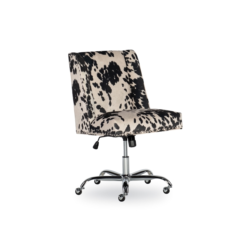 Bowery Hill Transitional Fabric Cow Print Armless Office Chair in Black/Beige