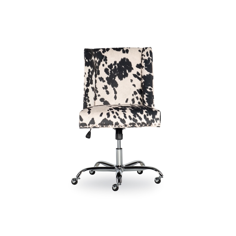 Bowery Hill Transitional Fabric Cow Print Armless Office Chair in Black/Beige