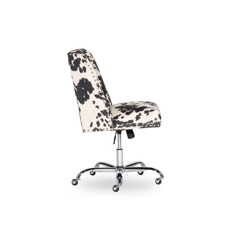 Bowery Hill Transitional Fabric Cow Print Armless Office Chair in Black/Beige
