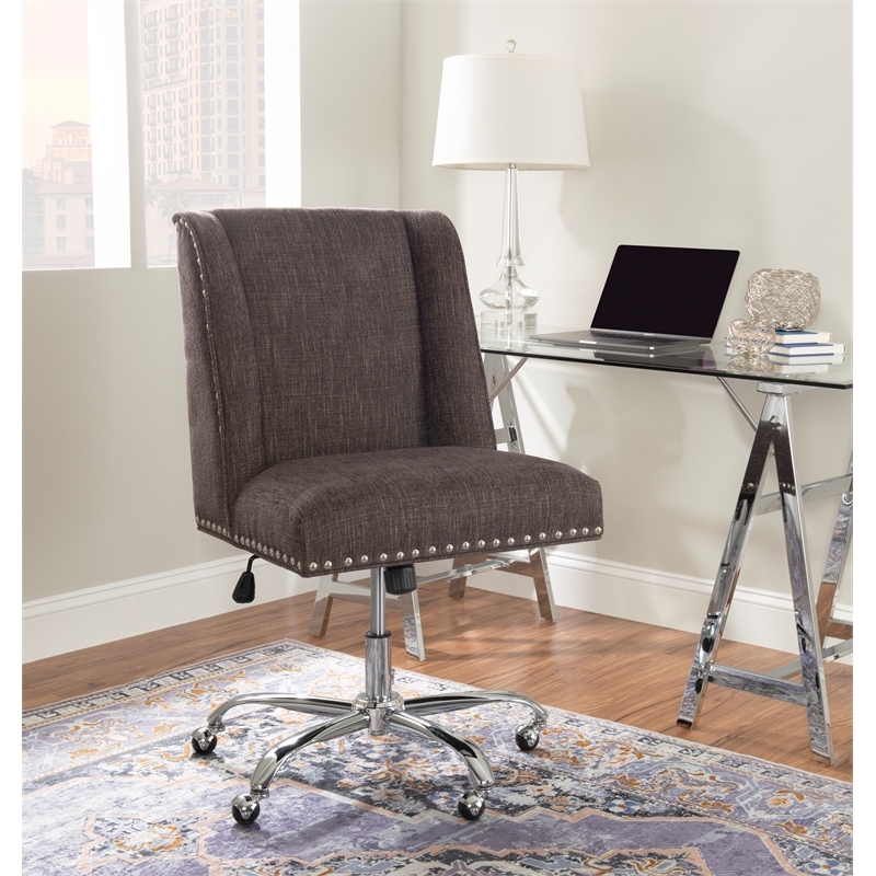 Bowery Hill Transitional Fabric Armless Office Chair in Charcoal Gray
