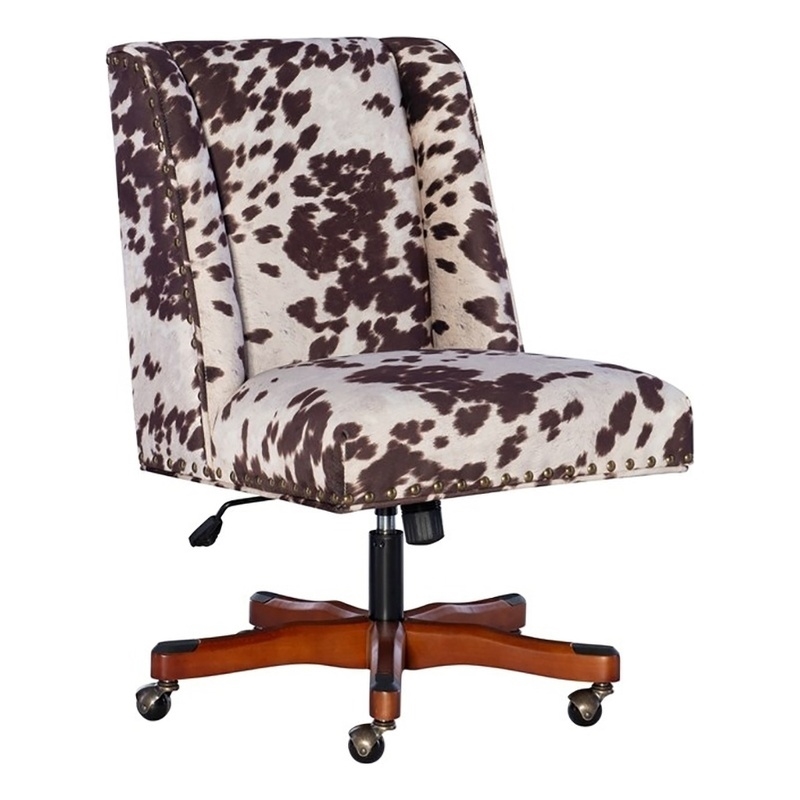 Bowery Hill Transitional Fabric Office Chair with Casters in Brown/Walnut