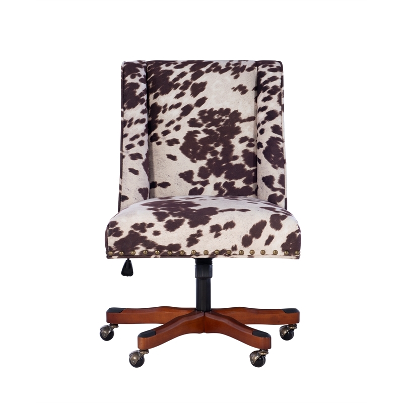 Bowery Hill Transitional Fabric Office Chair with Casters in Brown/Walnut
