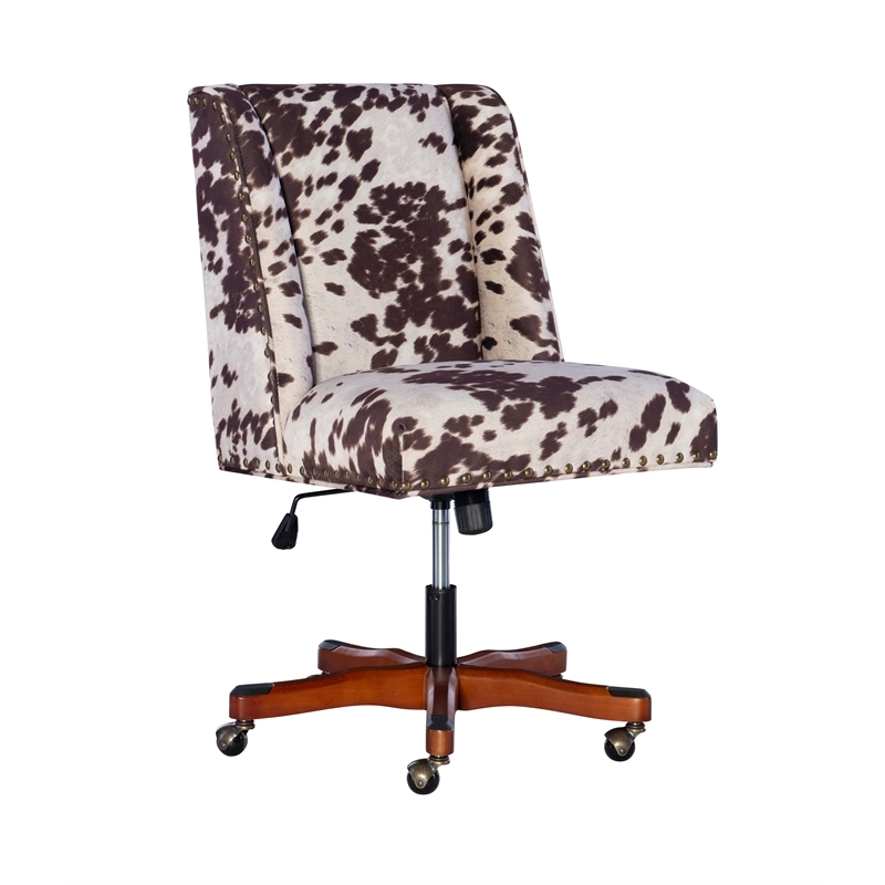 Bowery Hill Transitional Fabric Office Chair with Casters in Brown/Walnut