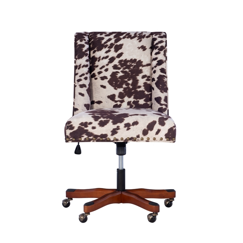 Bowery Hill Transitional Fabric Office Chair with Casters in Brown/Walnut