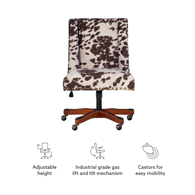Bowery Hill Transitional Fabric Office Chair with Casters in Brown/Walnut