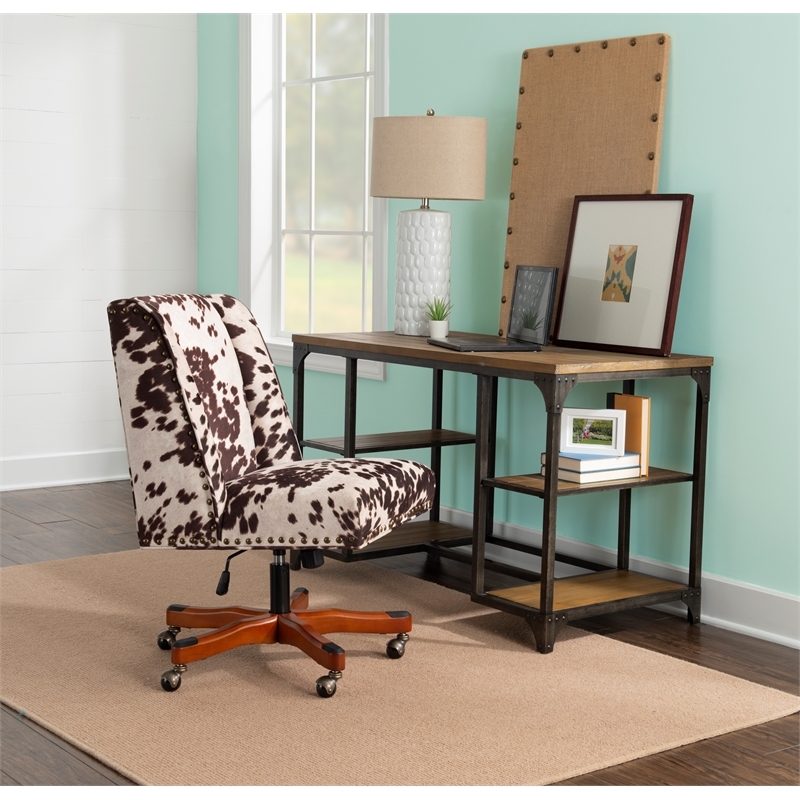 Bowery Hill Transitional Fabric Office Chair with Casters in Brown/Walnut