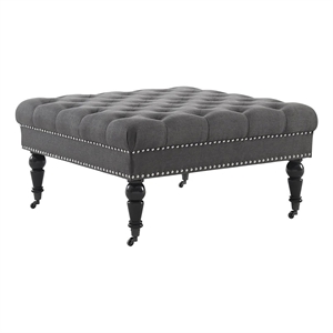 Bowery Hill Transitional Fabric Square Ottoman in Charcoal Gray/Black