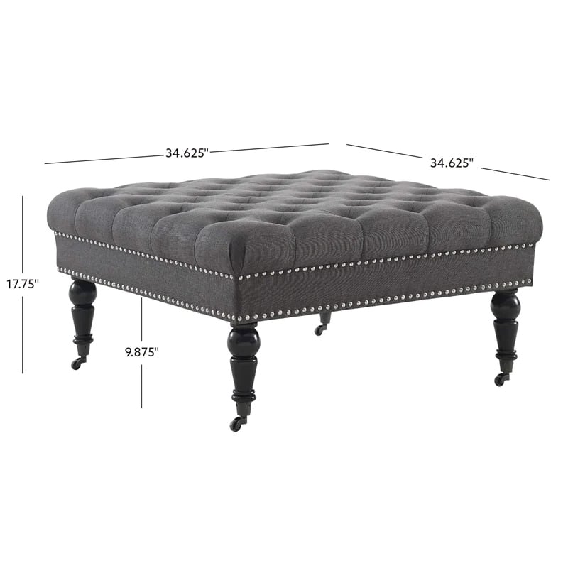 Bowery Hill Transitional Fabric Square Ottoman in Charcoal Gray/Black