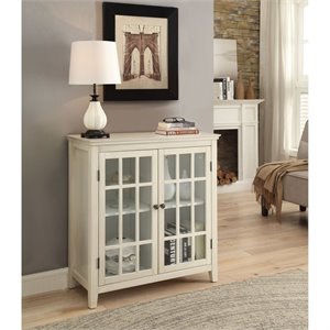 bowery hill antique double door curio cabinet in white
