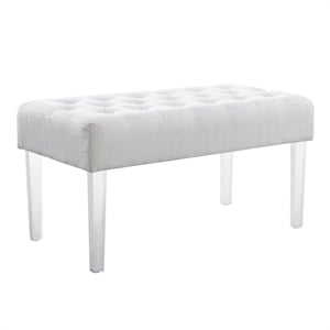 Bowery Hill 18&quot Upholstered Tufted Transitional Fabric Bench in White