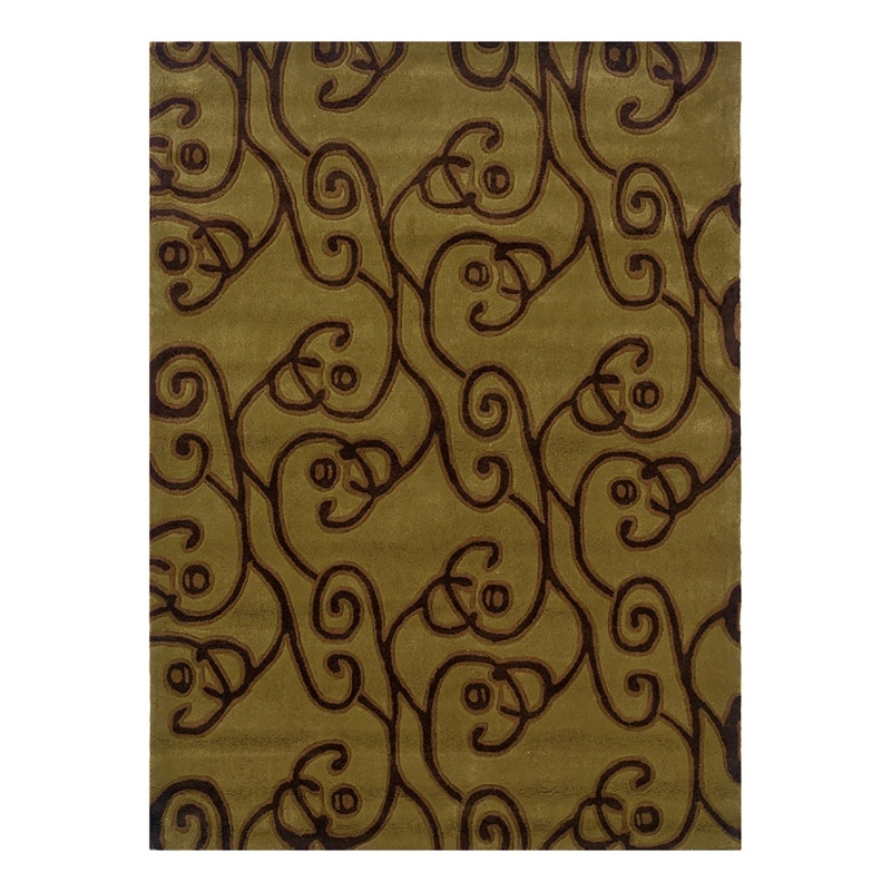 Bowery Hill 96'' x 120'' Transitional Fabric Hand Tufted Rug in Green/Brown
