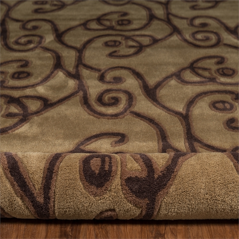 Bowery Hill 96'' x 120'' Transitional Fabric Hand Tufted Rug in Green/Brown