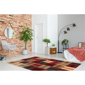 Bowery Hill 96'' x 120'' Transitional Fabric Hand Tufted Rug in Red/Beige/Brown