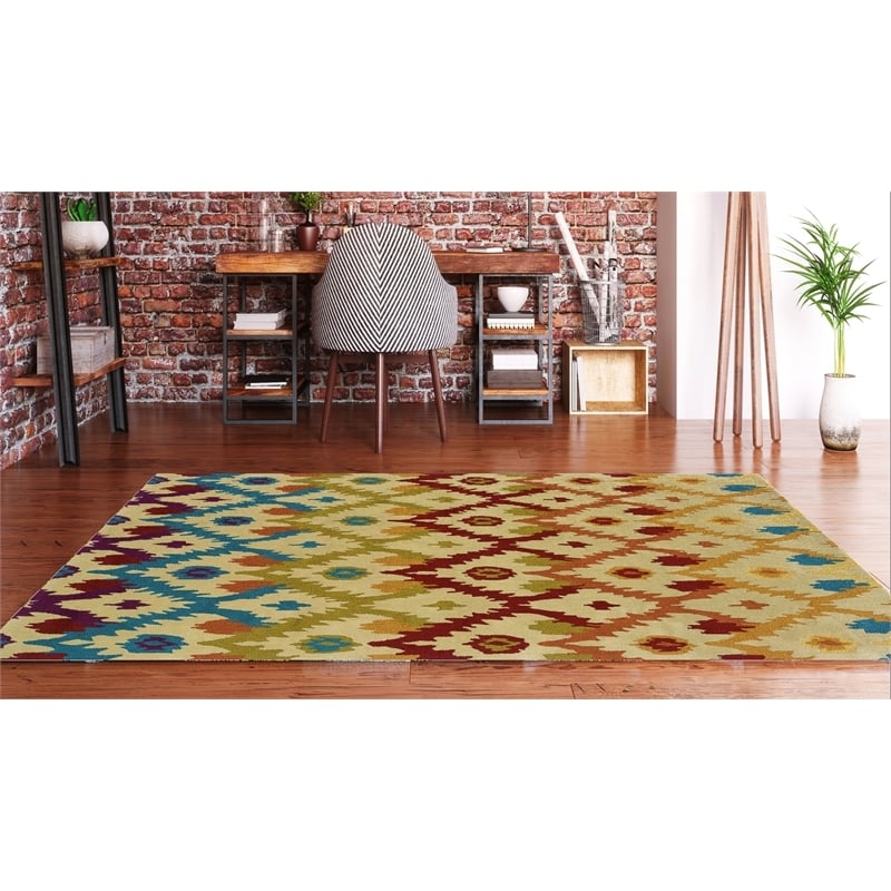 Bowery Hill 96'' x 120'' Transitional Fabric Hand Tufted Rug in Sand Brown/Teal
