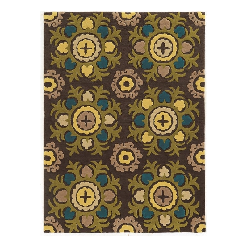 Bowery Hill 96'' x 120'' Transitional Fabric Hand Tufted Rug in Brown/Green