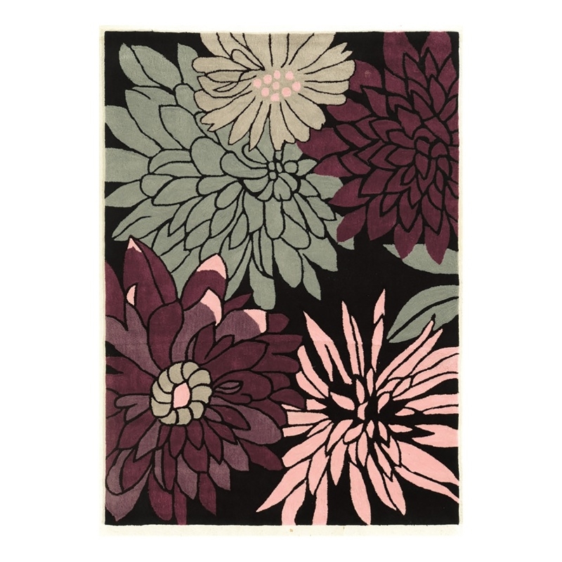 Bowery Hill 96'' x 120'' Transitional Fabric Hand Tufted Rug in Black/Pink/Green