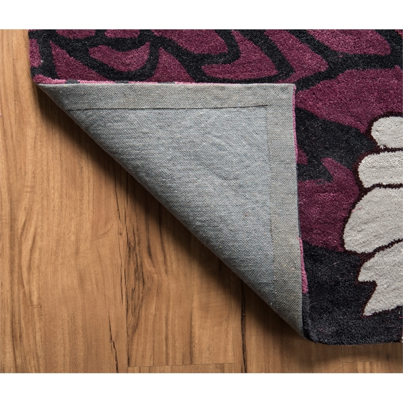 Bowery Hill 96'' x 120'' Transitional Fabric Hand Tufted Rug in Black/Pink/Green