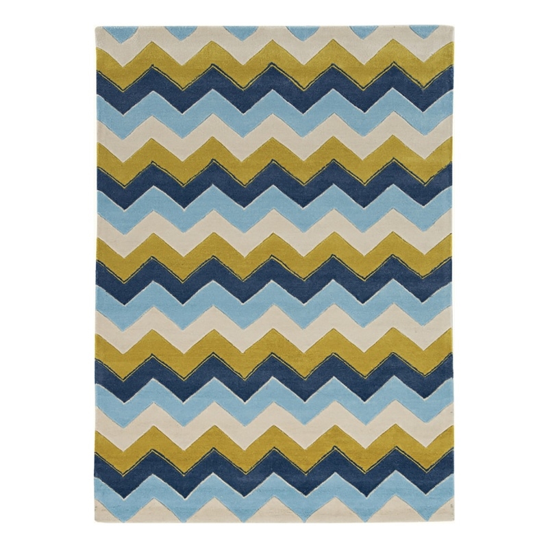 Bowery Hill 96'' x 120'' Transitional Fabric Hand Tufted Rug in Blue/Marigold