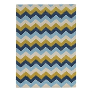 Bowery Hill 96'' x 120'' Transitional Fabric Hand Tufted Rug in Blue/Marigold
