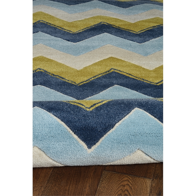 Bowery Hill 96'' x 120'' Transitional Fabric Hand Tufted Rug in Blue/Marigold