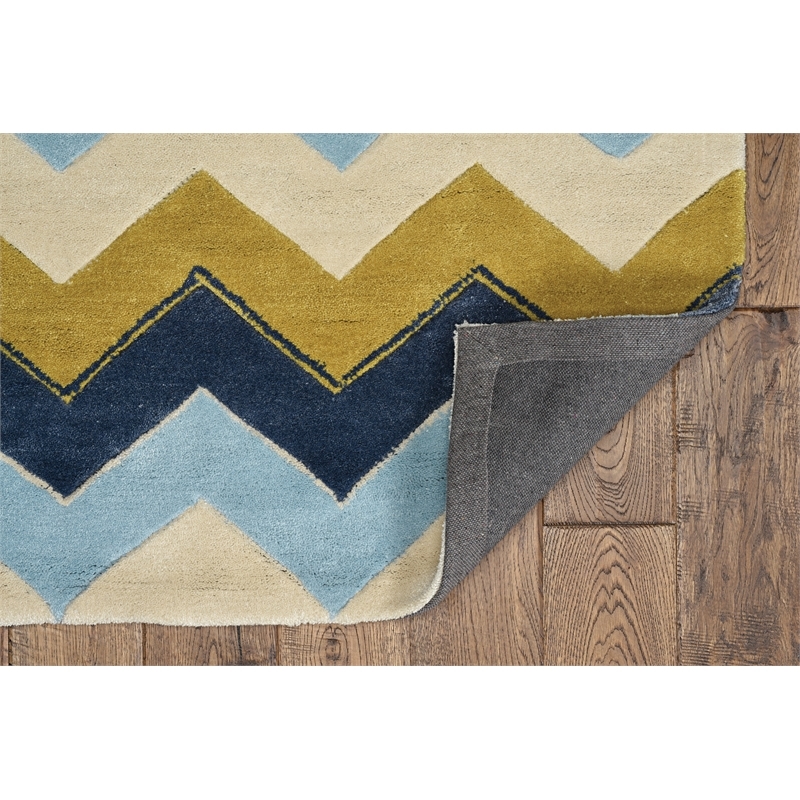 Bowery Hill 96'' x 120'' Transitional Fabric Hand Tufted Rug in Blue/Marigold