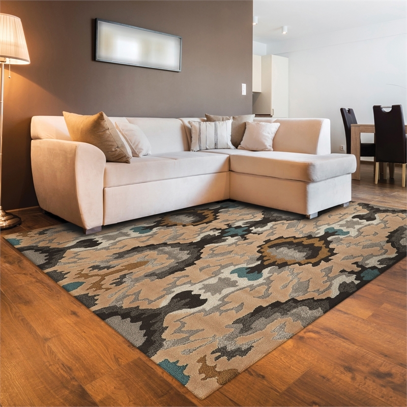 Bowery Hill 96'' x 120'' Transitional Fabric Hand Tufted Rug in Gray/Beige/Blue